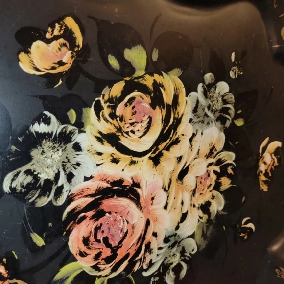 Vintage 1950 Metal Serving Tray Toleware Hand Painted Pink Roses Shabby Chic - Picture 5 of 12